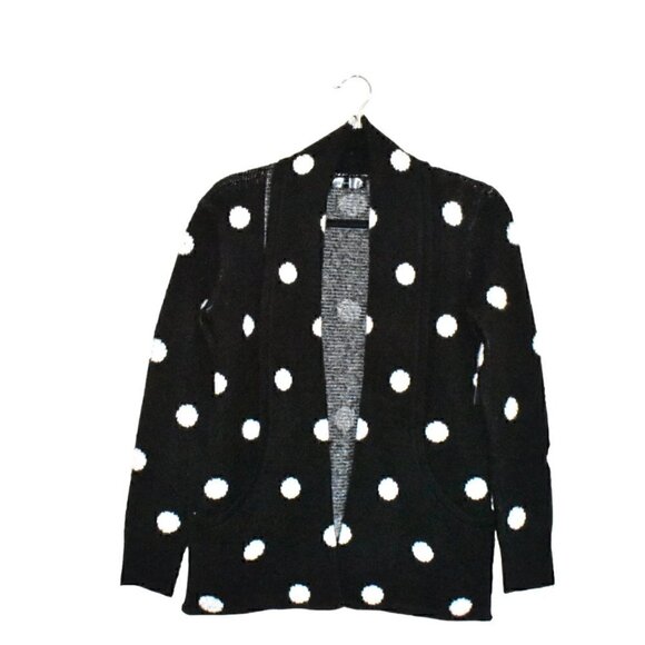 Verve Ami Long Sleeve Open Front Cardigan Sweater Black White Polka Dots Size S - Picture 1 of 12